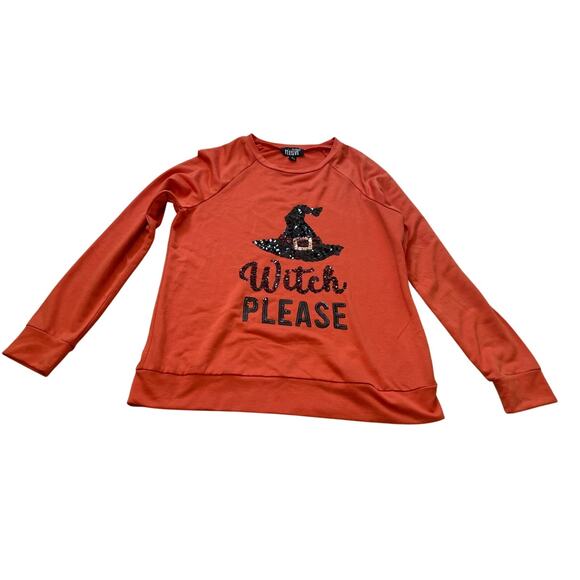 Women’s Witch Please Halloween Pullover Size Small Orange - Picture 1 of 7